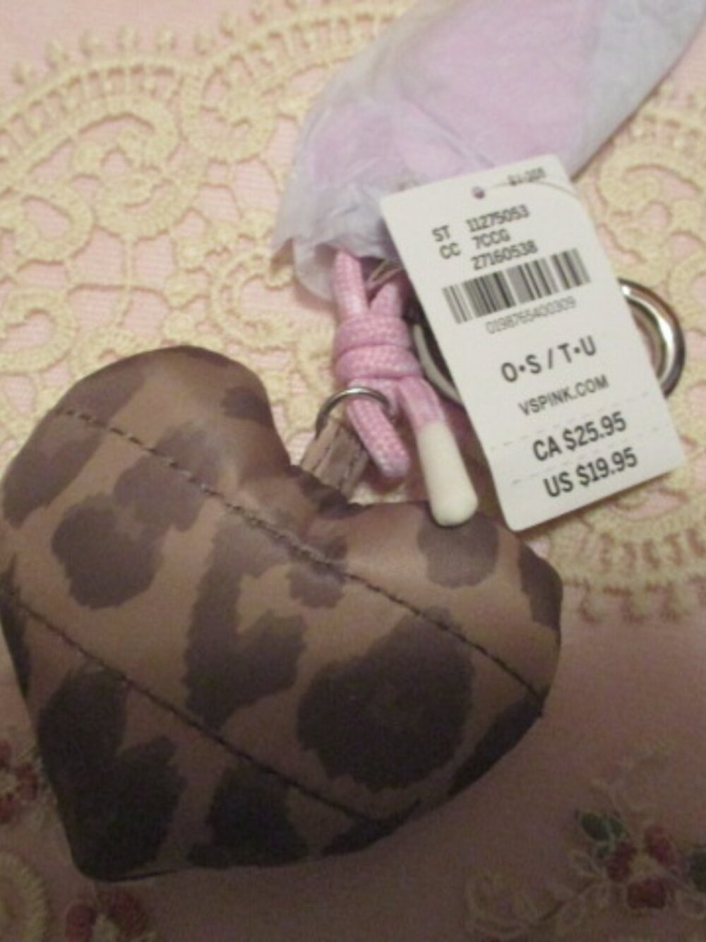 Quilted Puffer Heart Keychain Charm NWT